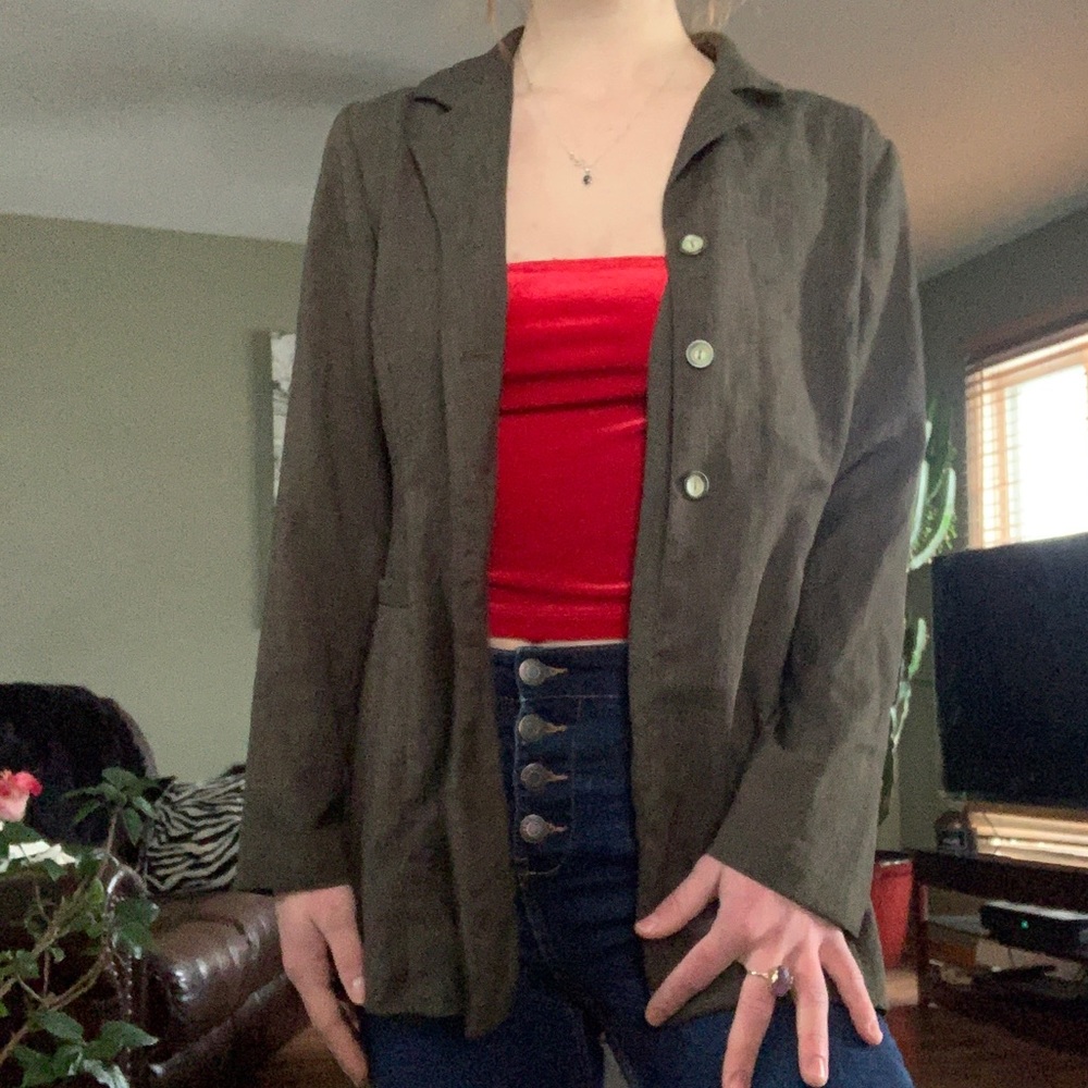 Green/Grey Buttons Blazer